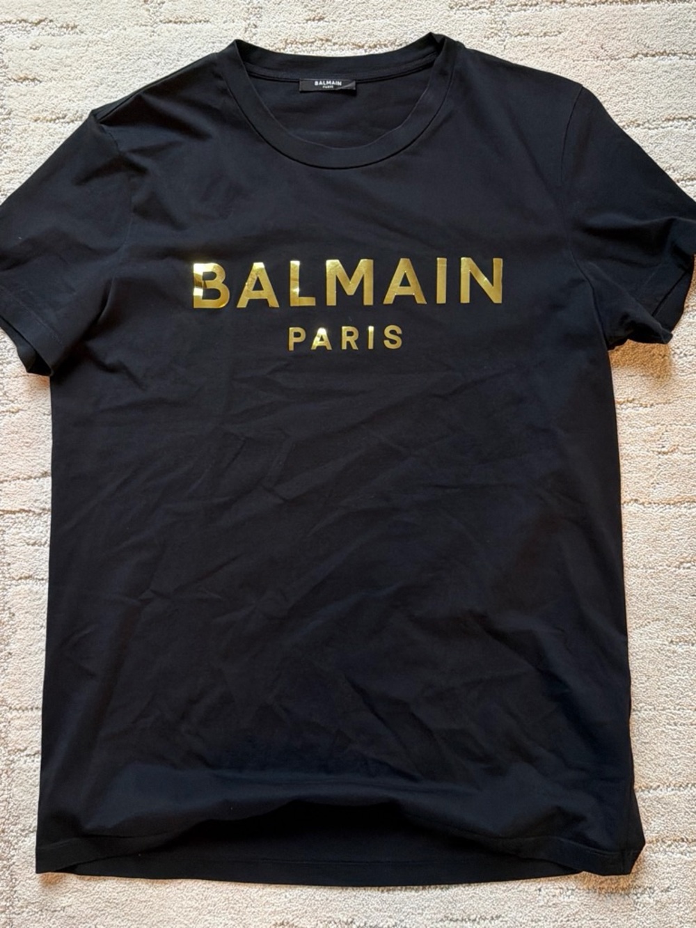 Authentic Balmain Paris Men's Black T-Shirt with Gold Logo
